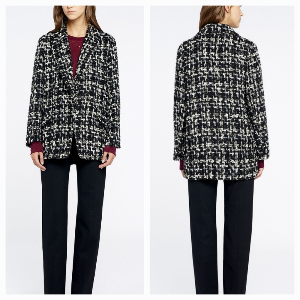 IRO KAILIS Tweed Chunky Black White Jacket Coat 34 XS